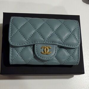 CHANEL Teal Quilted Leather Wallet